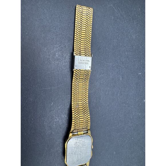 Seiko Galaxy Tank Watch Women 20mm Black Woven Dial Gold Tone V701-5H50 20MM main image 7